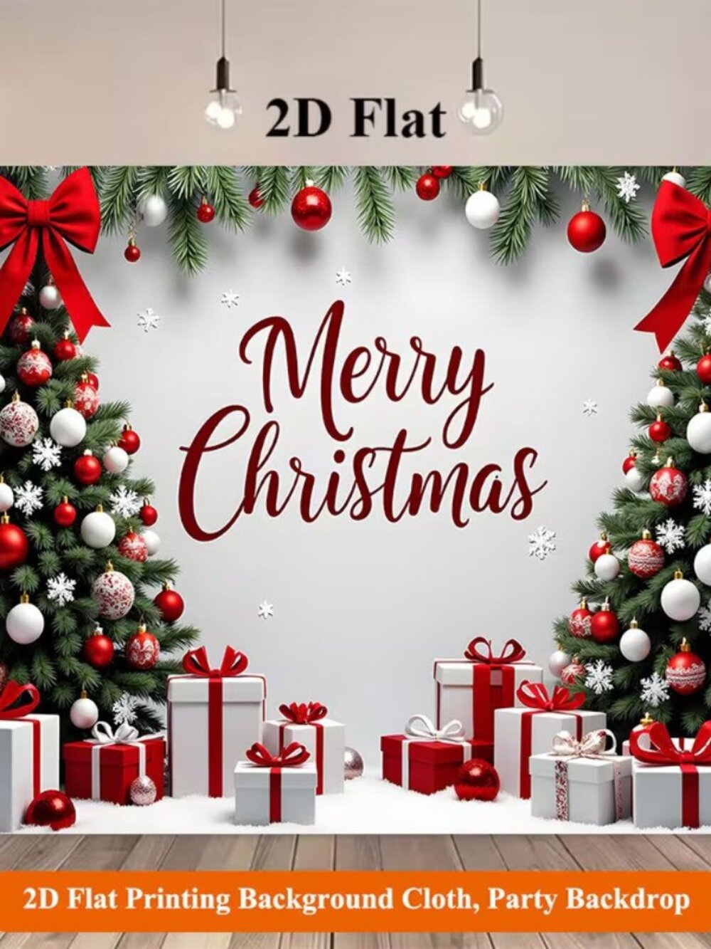 2D Flat Printing Holiday Christmas Trees with Gift Boxes Background Banner